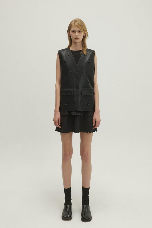 BEADED LEATHER VEST WITH BEADED EMBELLISHMENTS