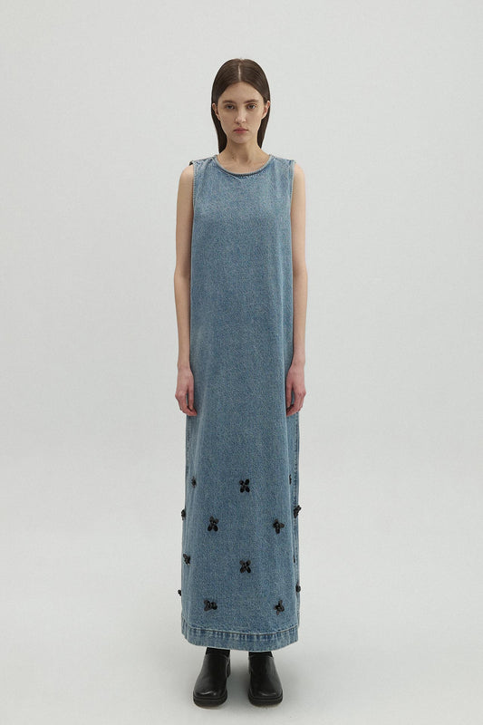 BEADED DENIM DRESS